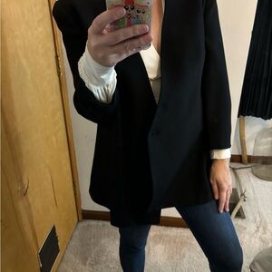Doncaster Black Wool Single Button 80s Style Long Blazer